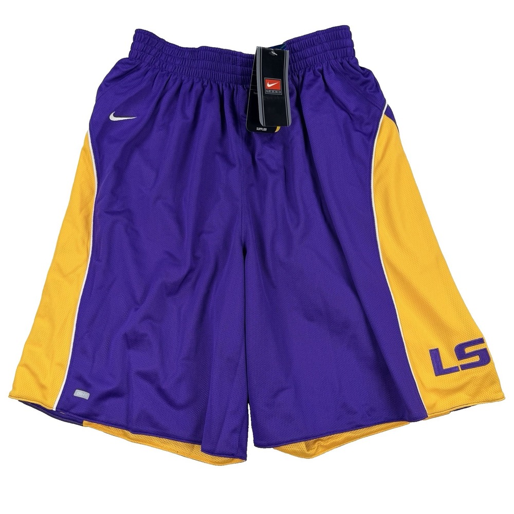 Mens LSU Tigers Shorts Purple Gold NCAA Basketball Nike Dri-FIT Reversible Med